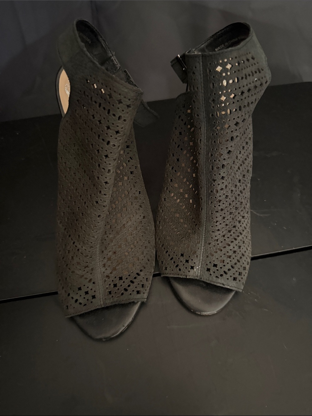 Vince Camuto Black Perforated Peep-Toe Mules